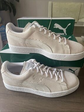 Puma Textured Low-Top Sneakers in Beige and White